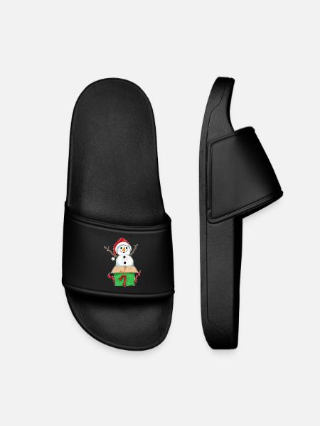 Schneemann Weihnachten Karton - Kinder Badelatschen - Schwarz