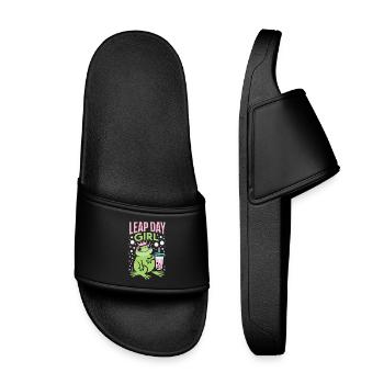 Leap Day Girl February 29th Birthday Frog Bubble - Kids’ Pool Sliders - black - Front