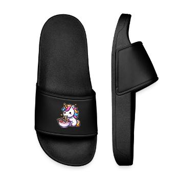 Japanese Kawaii Unicorn Ramen Asian Cuisine - Kids’ Pool Sliders - black - Front
