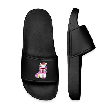Einhorn Weihnachten Paket - Kinder Badelatschen - Schwarz - Vorne