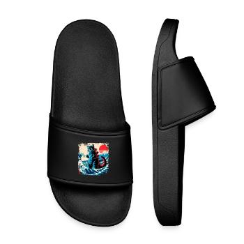 Funny Monster Kitty Cat Catzilla Anime Manga Japan - Kids’ Pool Sliders - black - Front