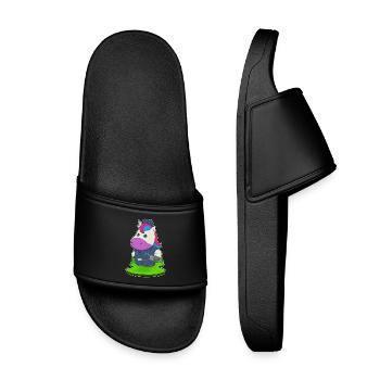 Einhorn Polizist Mikrofon Polizei - Kinder Badelatschen - Schwarz - Vorne