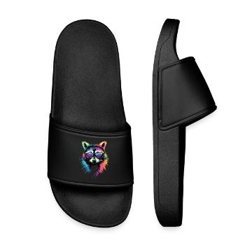 Raccoon Popart Colorful Rainbow Raccoon Raccoon Raccoon - Kids’ Pool Sliders - black - Front