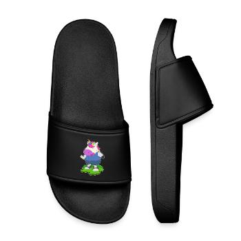 Einhorn Brief - Kinder Badelatschen - Schwarz - Vorne