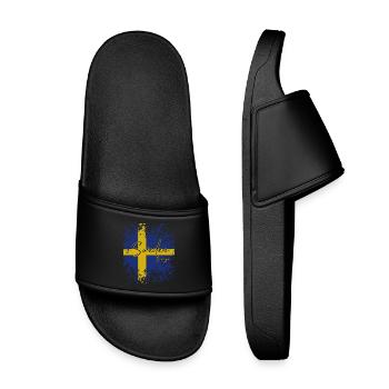 Schwedischer Stolz, Flagge Schwedens - Kinder Badelatschen - Schwarz - Vorne