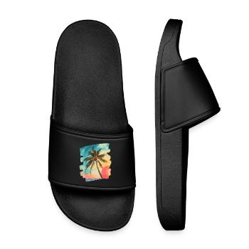 Beach Palm Trees Sunset Summer - Kids’ Pool Sliders - black - Front