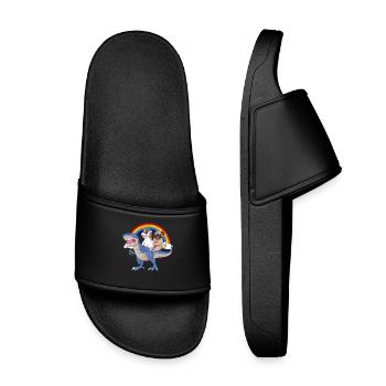 Dinosaure arc-en-ciel avec promenade en licorne et carlin - Claquettes enfant - noir - Devant