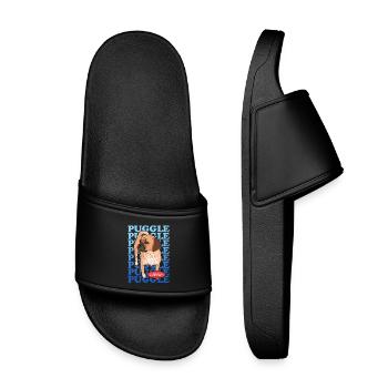 Puggle Hundebesitzer Geschenk - Kinder Badelatschen - Schwarz - Vorne
