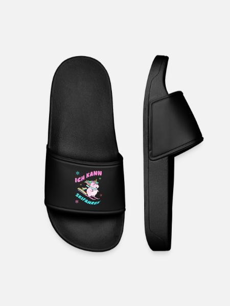 Unicorn Skiing - Winter Design - Kids’ Pool Sliders - black