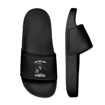 Skull Grim Reaper Fun in funeral Saying Motif - Kids’ Pool Sliders - black - Front