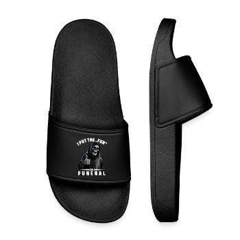 I put the fun in funeral saying Grim Reaper motif - Kids’ Pool Sliders - black - Front