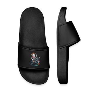 Skeleton Cowboy Rodeo on Wildebeest - Kids’ Pool Sliders - black - Front