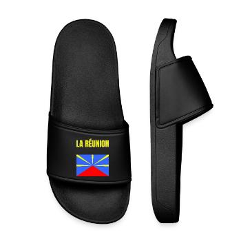 Reunion Island volcano flag t-shirt - Kids’ Pool Sliders - black - Front