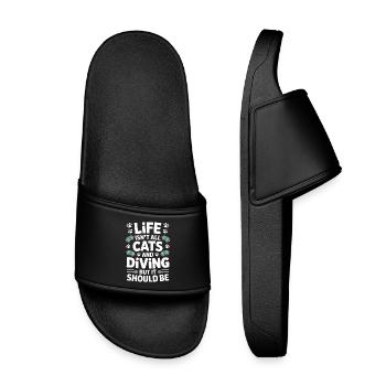 Diving Saying Cats Funny Diving Gift - Kids’ Pool Sliders - black - Front