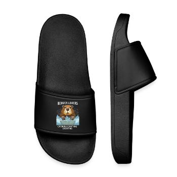 BEAVER LOVERS CHEWING CRAFTING CREATING - Kids’ Pool Sliders - black - Front