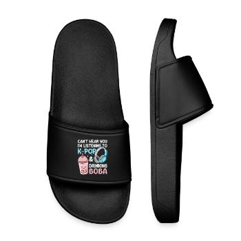 K-Pop Korean Pop Music Bubble Tea Boba - Kids’ Pool Sliders - black - Front