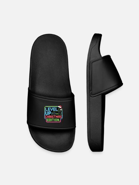 Level Up for Christmas - Pixel Gamer Gift - Kids’ Pool Sliders - black