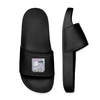 Aesthetic Anime Girl Glitch System Error Vaporwave - Kids’ Pool Sliders - black - Front