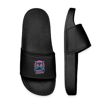 Night Vision Eule Retro Nacht Gaming - Kinder Badelatschen - Schwarz - Vorne