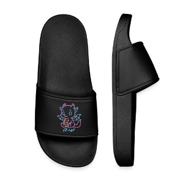 Neon Rainboat Dragon in Neon Lines - Kids’ Pool Sliders - black - Front