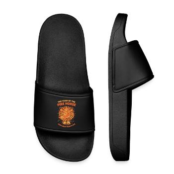 Das Jahr des Feuerpferdes Silvester 2026 - Kinder Badelatschen - Schwarz - Vorne