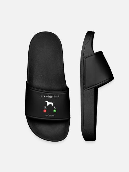 Welsh Springer Spaniel Is Calling Funny Dog - Kids’ Pool Sliders - black