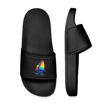 Windsurfing - Water Sports Illustration - Kids’ Pool Sliders - black - Front