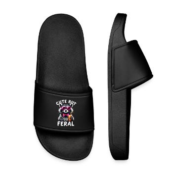 Cute But Feral Raccoon with Pink Glasses - Kids’ Pool Sliders - black - Front