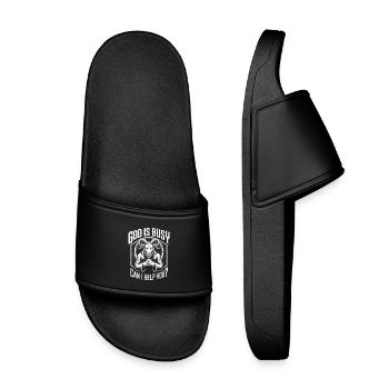 Gott ist beschäftigt. Kann ich dir helfen? Hemd? - Kinder Badelatschen - Schwarz - Vorne