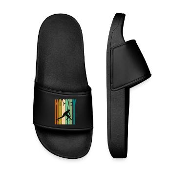 Feldhockey Herren Retro Vintage - Kinder Badelatschen - Schwarz - Vorne