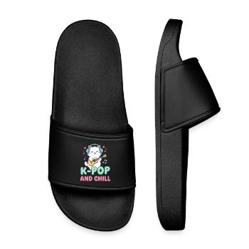 K-Pop AND CHILL Cute Korean Music Anime Cat - Kids’ Pool Sliders - black - Front