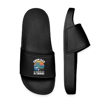 Swimming Sayings Funny Swimming Gift - Kids’ Pool Sliders - black - Front