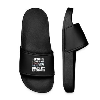 Jesus loves me, I love horses - Kids’ Pool Sliders - black - Front