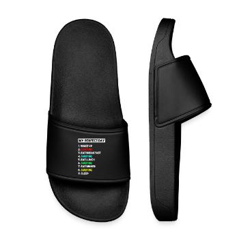My Perfect Day Surfing Schedule Surfer - Kids’ Pool Sliders - black - Front