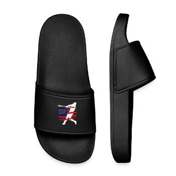 USA Flagge Baseball Spieler Silhouette - Kinder Badelatschen - Schwarz - Vorne