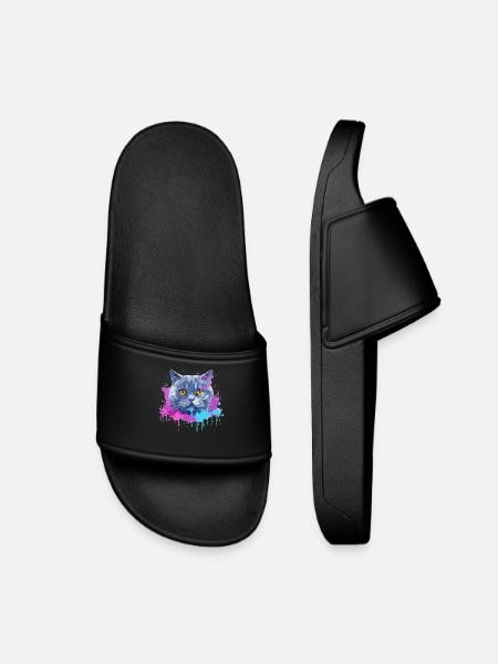Colorful Splash Art British Shorthair Cat Face  - Kids’ Pool Sliders - black