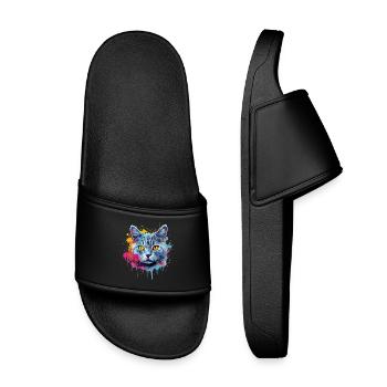 Splash Art Chartreux Cat Face Colorful  - Kids’ Pool Sliders - black - Front