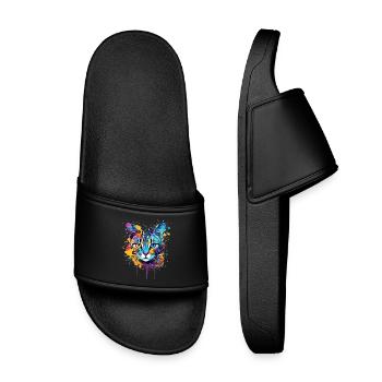 Ägyptisches Mau-Katzengesicht Farbenfrohe Splash-Art - Kinder Badelatschen - Schwarz - Vorne