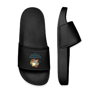 Breakfast Morning Bliss Coffee And Croissants - Kids’ Pool Sliders - black - Front