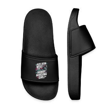 Hobby Horsing Girl Steckenpferd Pony Reiten Pferde - Kinder Badelatschen - Schwarz - Vorne