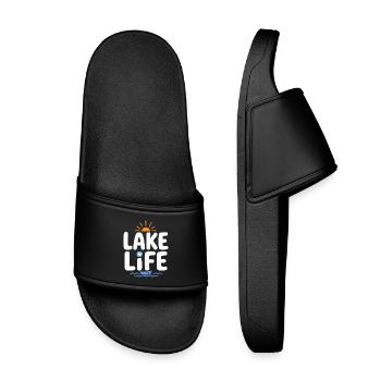 Lake Life Sonnenaufgangsabzeichen - Kinder Badelatschen - Schwarz - Vorne