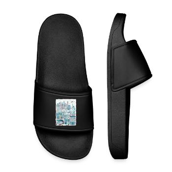 New York City Watercolor Skyline - Kids’ Pool Sliders - black - Front