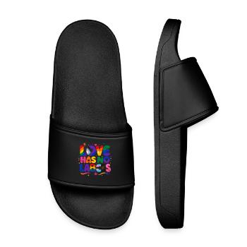 Love Has No Labels Regenbogen Pride Spruch - Kinder Badelatschen - Schwarz - Vorne
