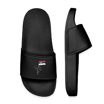 Serbia Flag Manuscript - Kids’ Pool Sliders - black - Front