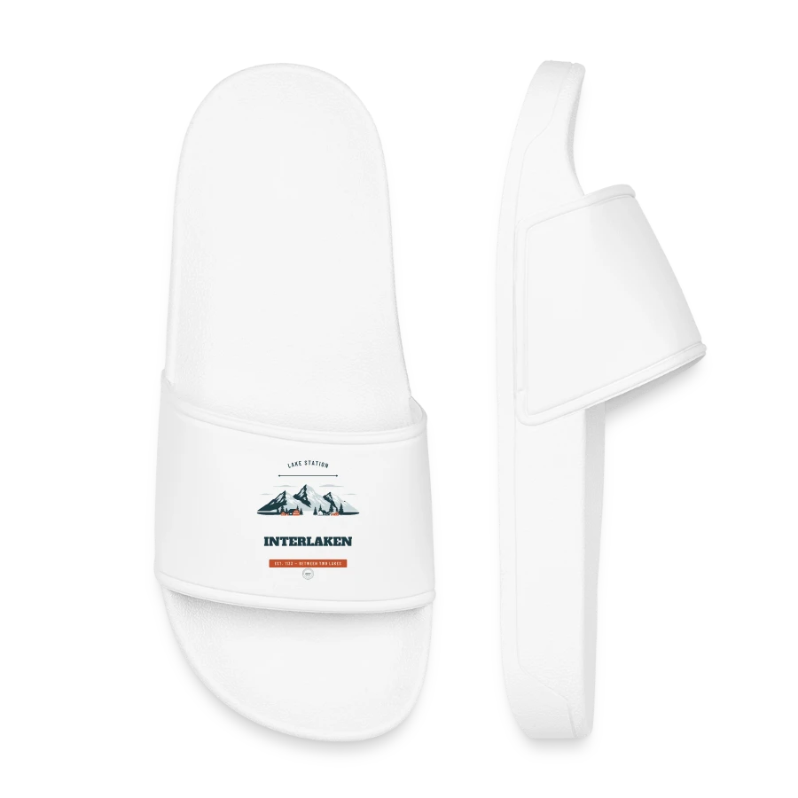 Interlaken badge on a kids’ pool sliders, white