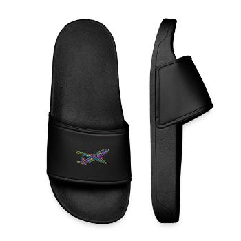 Colorful Airplane Flyer Kids Men Boys Pilot - Kids’ Pool Sliders - black - Front