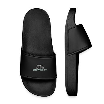 Tired But Still Showing Up - Kids’ Pool Sliders - black - Front
