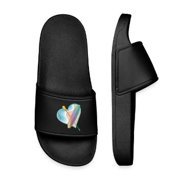 Stand up paddling with a lot of heart on the beach - Kids’ Pool Sliders - black - Front