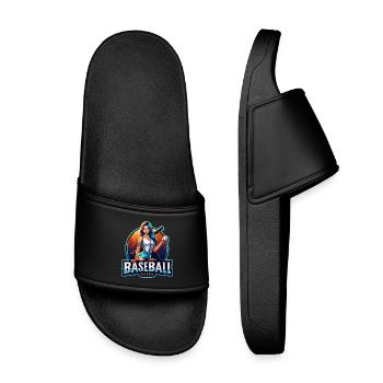 Baseball Queen Retro Illustration - Kids’ Pool Sliders - black - Front