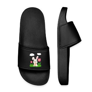 Lapin mignon avec lapin de carotte lapin lapin lapin de Pâques - Claquettes enfant - noir - Devant